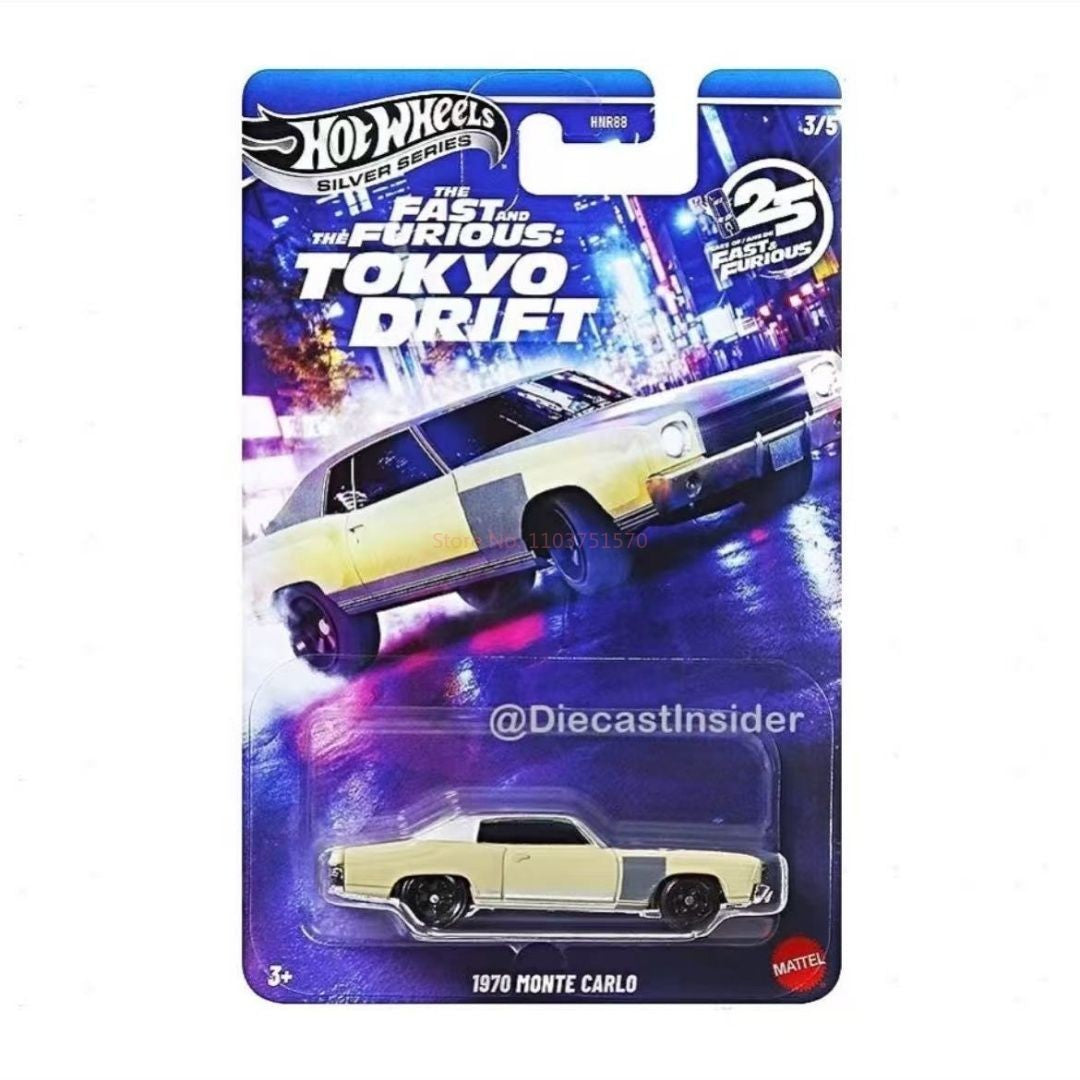 Hot Wheels Fast & Furious Silver Series Tokyo Drift Set 2025 Die-Cast Model Cars Nissan Chevrolet 1/64 Scale Collectible Toys