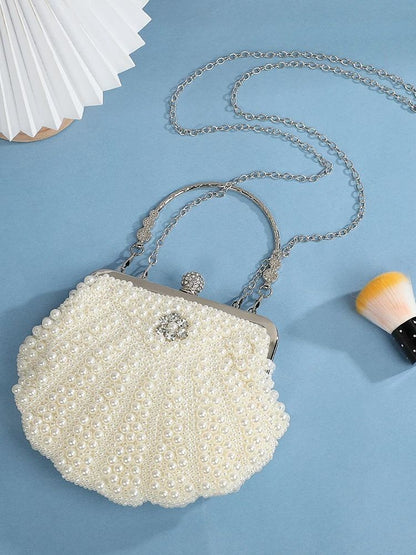 Fashionable and elegant shell pearl evening bag socialite travel cosmetics storage bag diamond-encrusted versatile handbag for