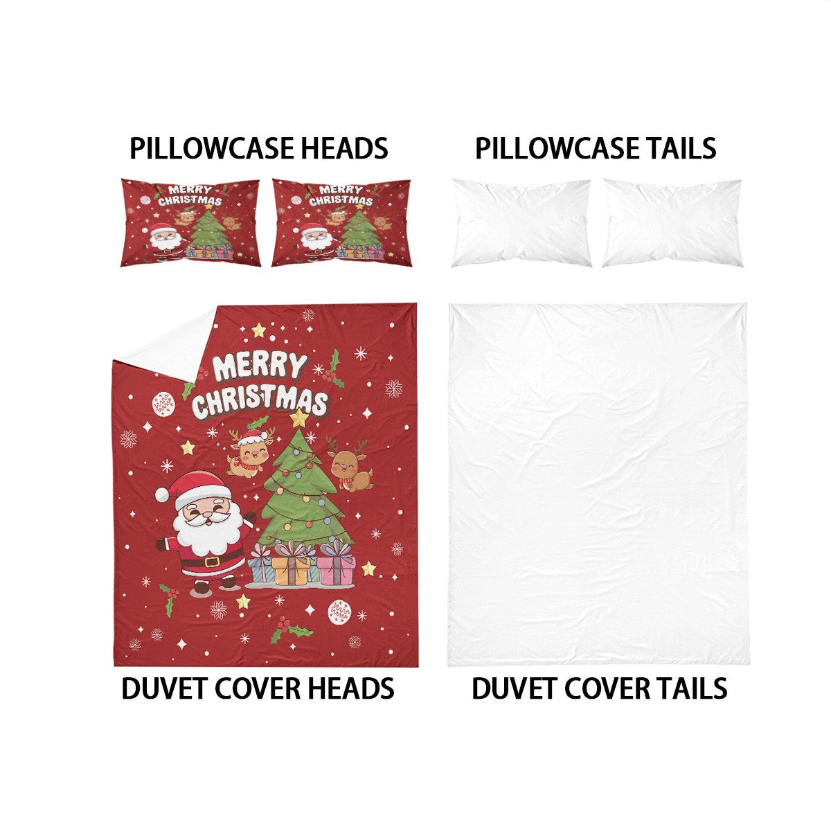 3pcs Santa Claus Christmas Tree Print Coreless Duvet Set Bedroom Dormitory Bedding Decoration Comfortable Machine Washable