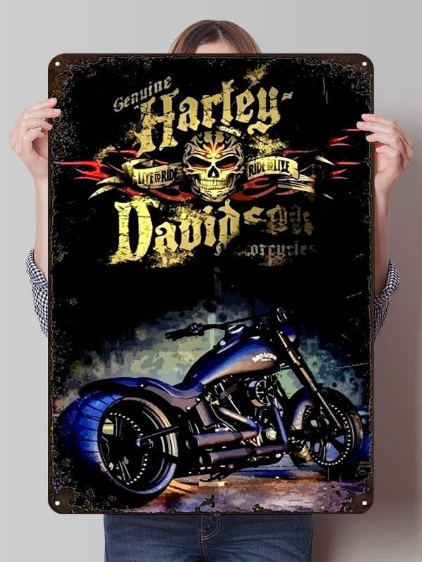 Letreiro de Flandres H-Harley Pôster de Motocicleta Decoração Estética de Quarto Masculino Placas de Metal Personalizadas para Garagem Decoração de Parede Retrô para Casa