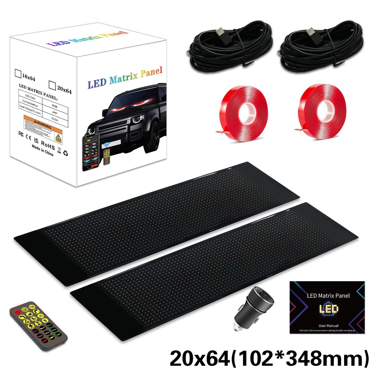 Painel de Pixels LED Flexível para Caminhão, Olhos de LED Brilhantes com Rolagem, Sinal de Carro LED USB com Controle Bluetooth por Aplicativo DIY