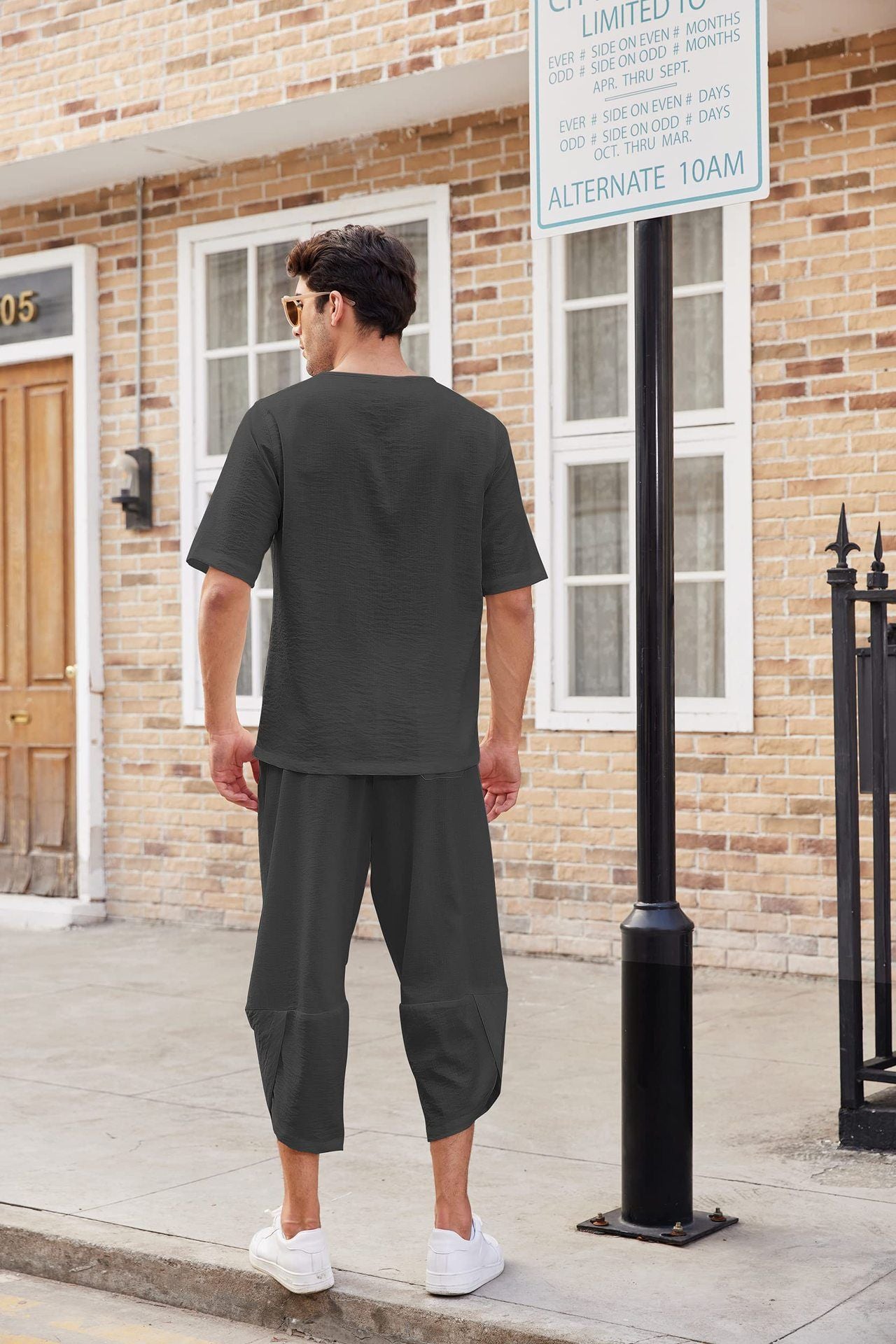 Summer Cotton Linen Shirt Set Men's Casual Outdoor 2-Piece Suit Andhome Clothes Pajamas Comfy Breathable Beach Short Sleeve Sets