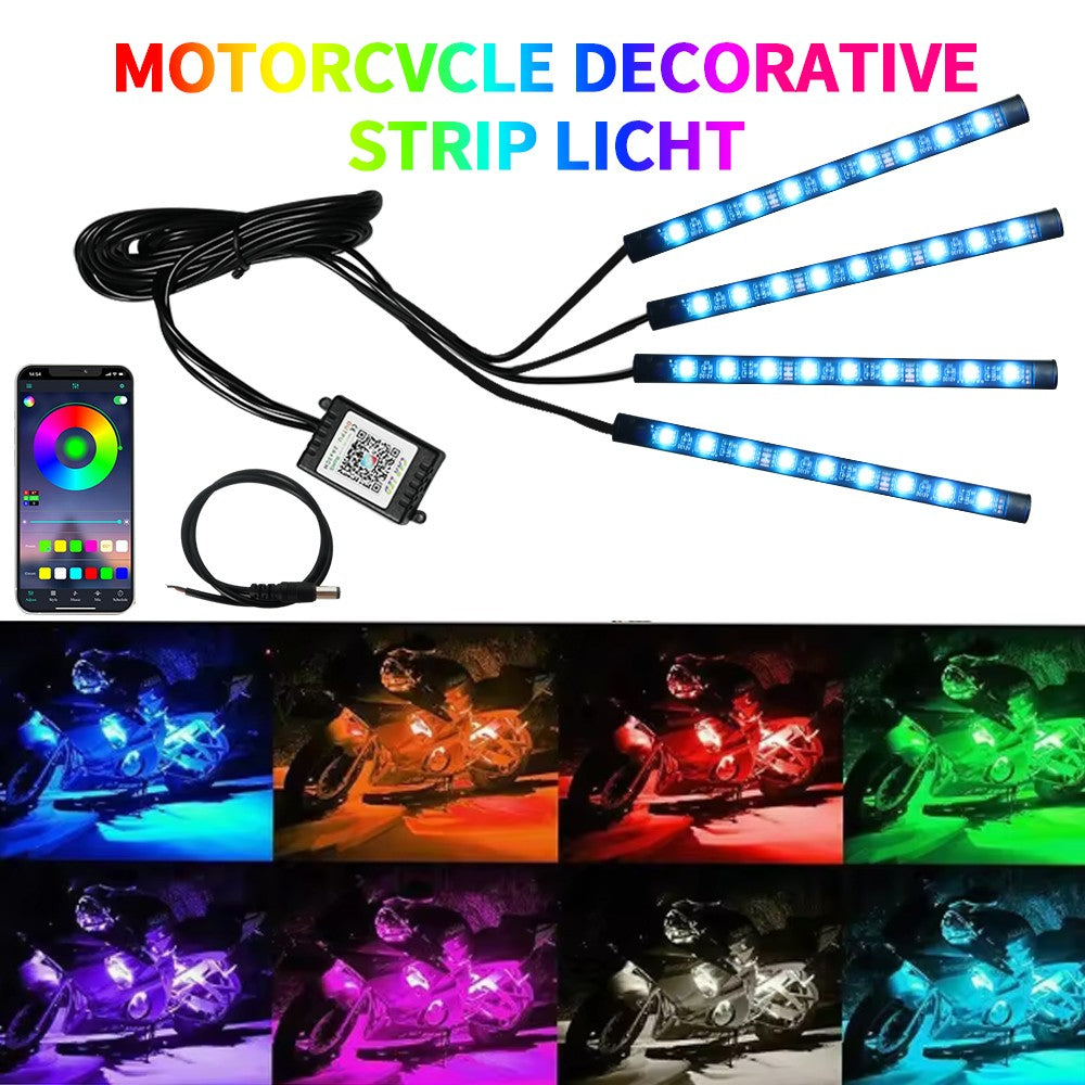 Faixa de luz de LED neon para motocicleta, kit de lâmpada UnderGlow com controle remoto sem fio RGB para Harley Yamaha, faixa de luz decorativa para carro