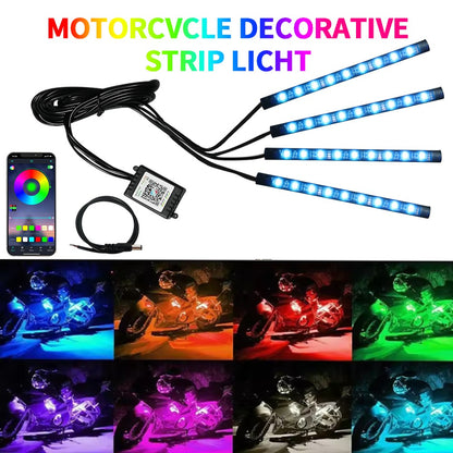 Faixa de luz de LED neon para motocicleta, kit de lâmpada UnderGlow com controle remoto sem fio RGB para Harley Yamaha, faixa de luz decorativa para carro