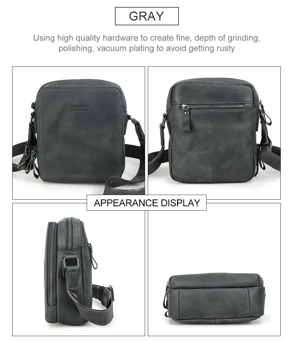 CONTACT'S Genuine Leather Men's Messenger Bag Vintage Sling Shoulder Bags for 7.9" iPad Mini High Quality Male Crossbody Bag Men