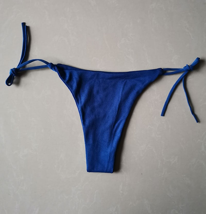 Summer Sexy Bikini set Push-up padded Bra Thong Split Swimwear Female Bandage Bathing Suit Adjustable Lacing Swimsuit Solid