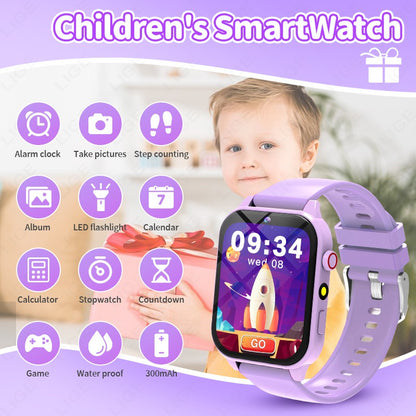 2025 New Children Smart Watch Alarm Clock LED Flashlight Waterproof Kid Watches HD Camera Take Photo Puzzle Game Smartwatch Girl