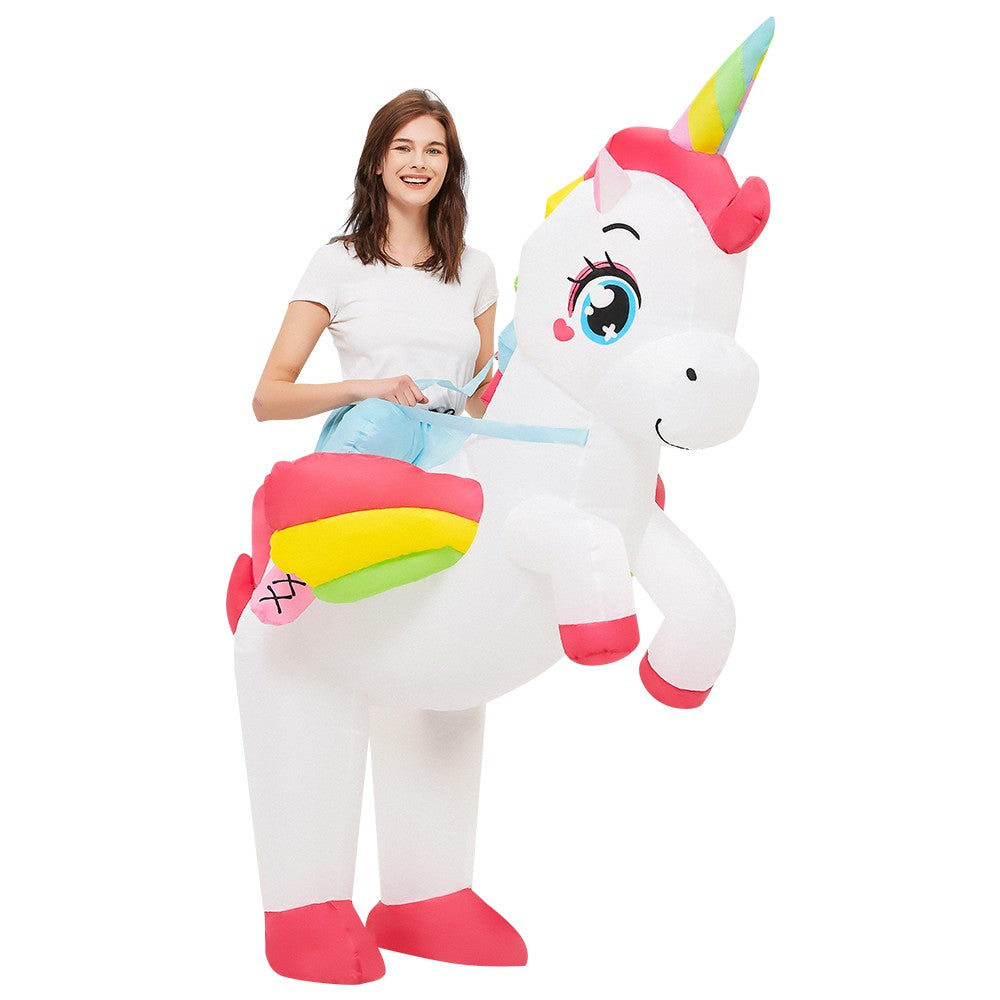 Inflatable Unicorn Ride On Costume for Adults – Funny Rainbow Fantasy Cosplay Outfit for Halloween Parties and Festivals