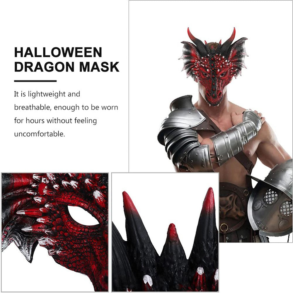 Black and Red Dragon Mask Halloween Cosplay Half Face Mask Masquerade Carnival Demon Adult Horror Carnival Party Props