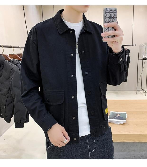 Men's Casual Jacket Spring Autumn Button Lapel Work Coat New Solid Color Multi-pocket Tops Men Fashion High Quality