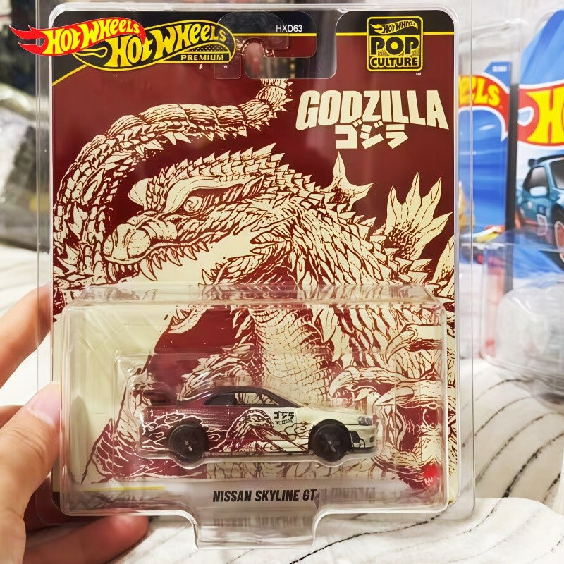 Hot Wheels Premium Carro de Cultura Pop Escala 1/64 - Nissan Skyline Gt-R Godzilla - Brinquedo Colecionável Para Meninos Presente de Natal