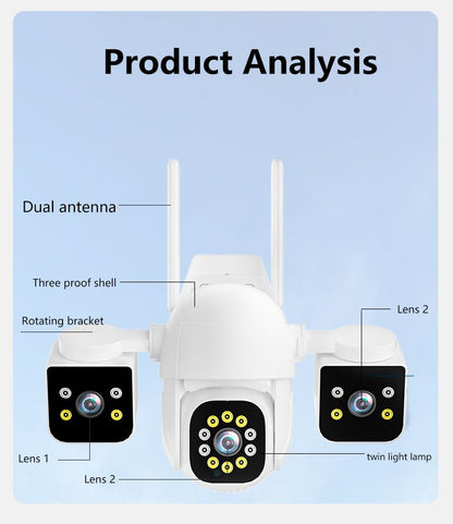 6K 12MP WiFi Surveillance Camera, 3 Lens 3 Screens,10X Digital Zoom, AI Human Detect, 8mp Outdoor Security PTZ IP Cameras