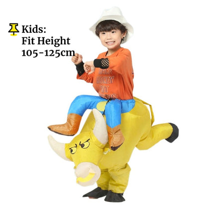 Inflatable Riding Bull Cowboy Costume Adult Funny Blow Up Rodeo Bull Outfit For Halloween Carnival Cosplay Party Dress Up