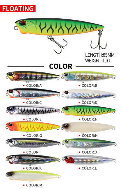 Isca de Pesca Lápis Flutuante 85mm 11g Topwater Walking the Dogs Isca Artificial Rígida Wobbler para Perca e Lúcio de Água Doce