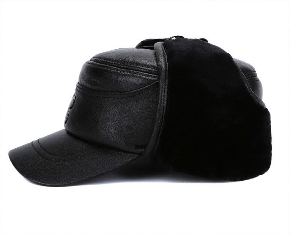 2025 New Style Men Ear Flap Genuine Leather Hat Winter Vintage Baseball Caps Thicken Warmer Flat Hats Fashion Real sheepskin Cap