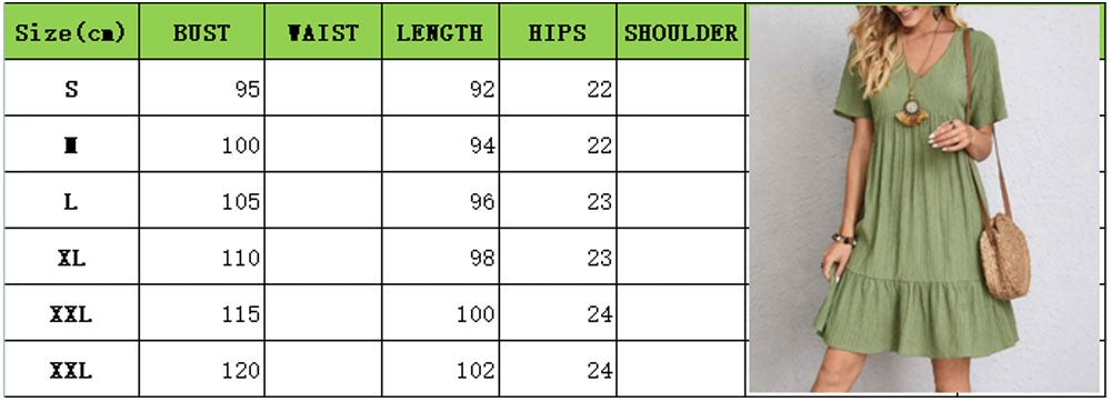 Women Summer Peplum Dresses Spring V-Neck Short Sleeve Loose Waist Ruffle Fit Fl