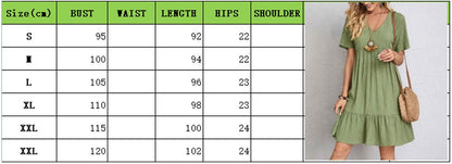Women Summer Peplum Dresses Spring V-Neck Short Sleeve Loose Waist Ruffle Fit Fl