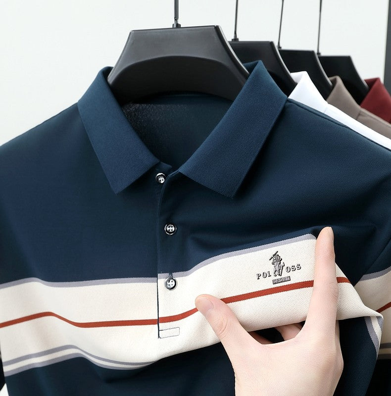 Luxury men's short sleeved polo shirt summer fashion hot selling striped top badge original design golf casual business T-shirt