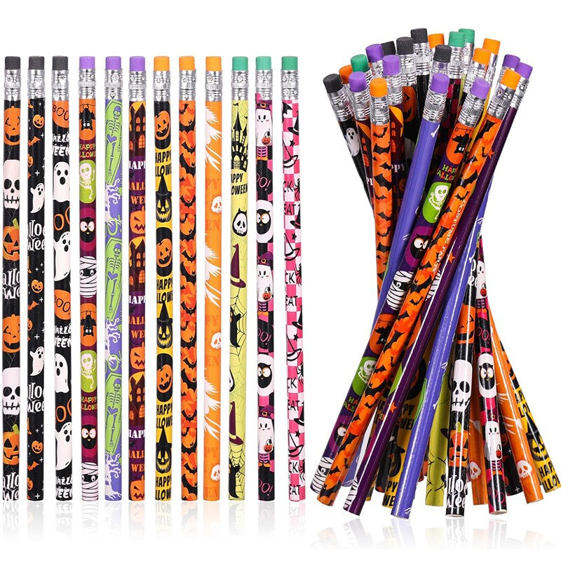 12/24Pcs Skull Goost HB Writing Pencils Stationery Gift for Halloween Party Favors Goodie Bag Fillers Trick or Treat Supplies