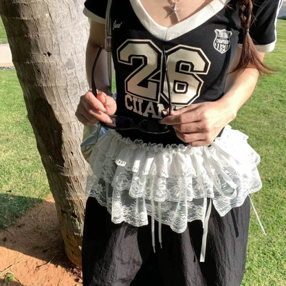 Women Y2K Korean Lace Mini Layered Skirt Streetwear Lace Up Ruffles Harajuku High Waist Pleated Ladies Jupe Skirts Clothes
