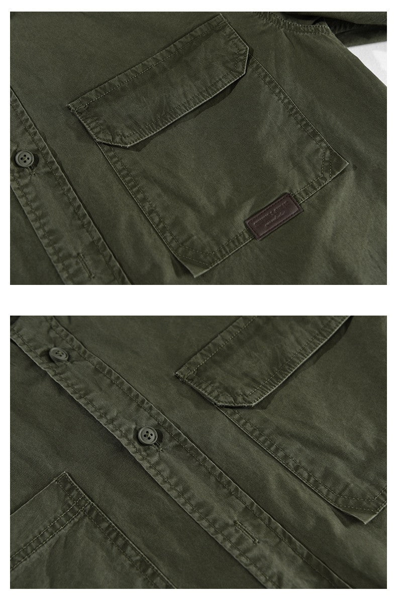 Summer Short Sleeve Cargo Shirts For Men American Work Attire Retro Absorbent Pure Cotton Shirt Double Chest Pockets