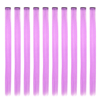 Mechas Coloridas Cabelo Sintético 10 Peças Extensões de Cabelo Liso 55 cm Com Presilha Aplique para Mulheres Festa Cosplay Presentes