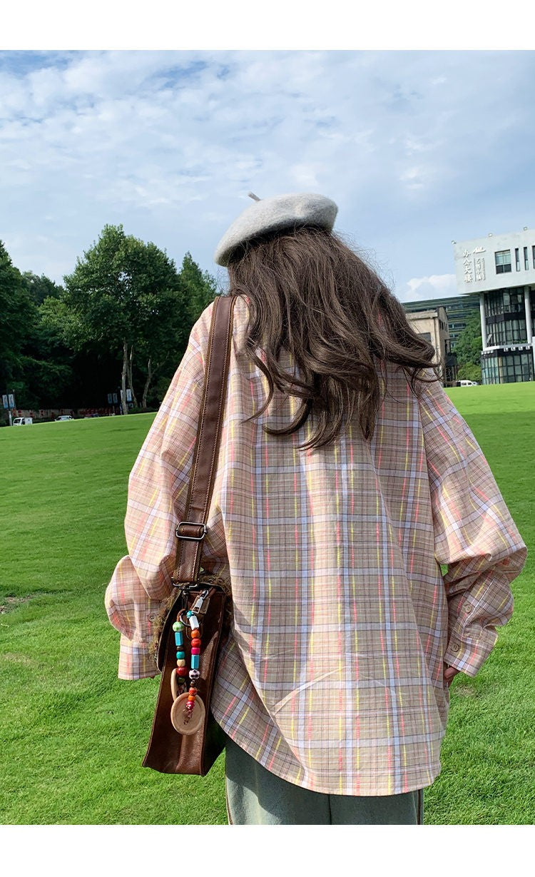 Ice Blue Plaid Long Sleeve Shirt Unisex Premium Cleanfit Denim Fabric V-neck Open Cardigan Style Holiday Vibes Short Length