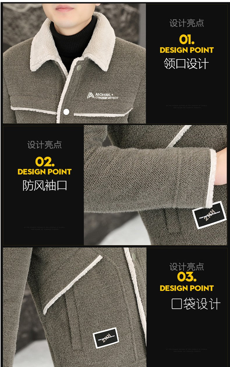 2023 Winter Men's Woolen Jacket Plus Velvet Padded Warm Trench Coat Fashion Casual Business Streetwear Overcoat Men Clothing