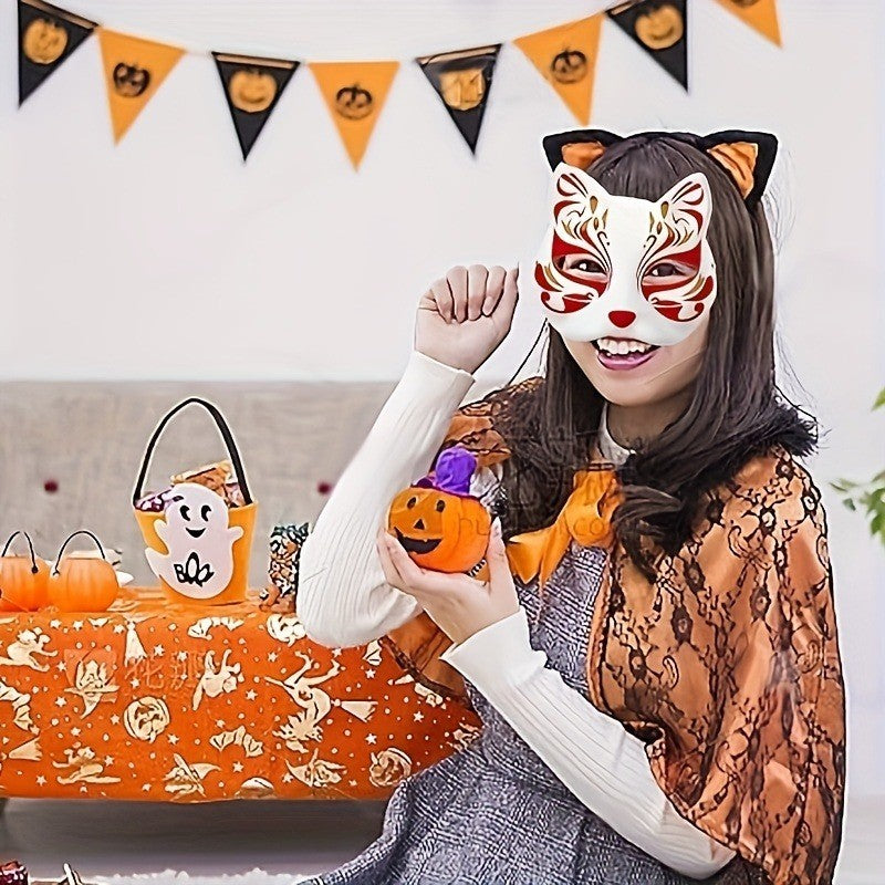 1-10pcs Japanese Mask Paper Blank Mask Halloween Cosplay Cat DIY Paintable Half Face Mask Animal Costume Party Decor Craft Prop