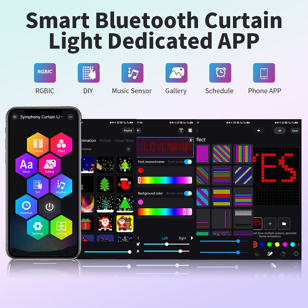 DC5V WS2812 Fairy Lights Curtain Led String RGBIC Led String Light Decor Dimmable Bluetooth APP Control for DIY Christmas Party
