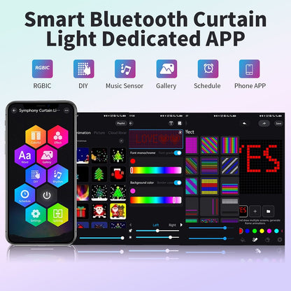 DC5V WS2812 Fairy Lights Curtain Led String RGBIC Led String Light Decor Dimmable Bluetooth APP Control for DIY Christmas Party