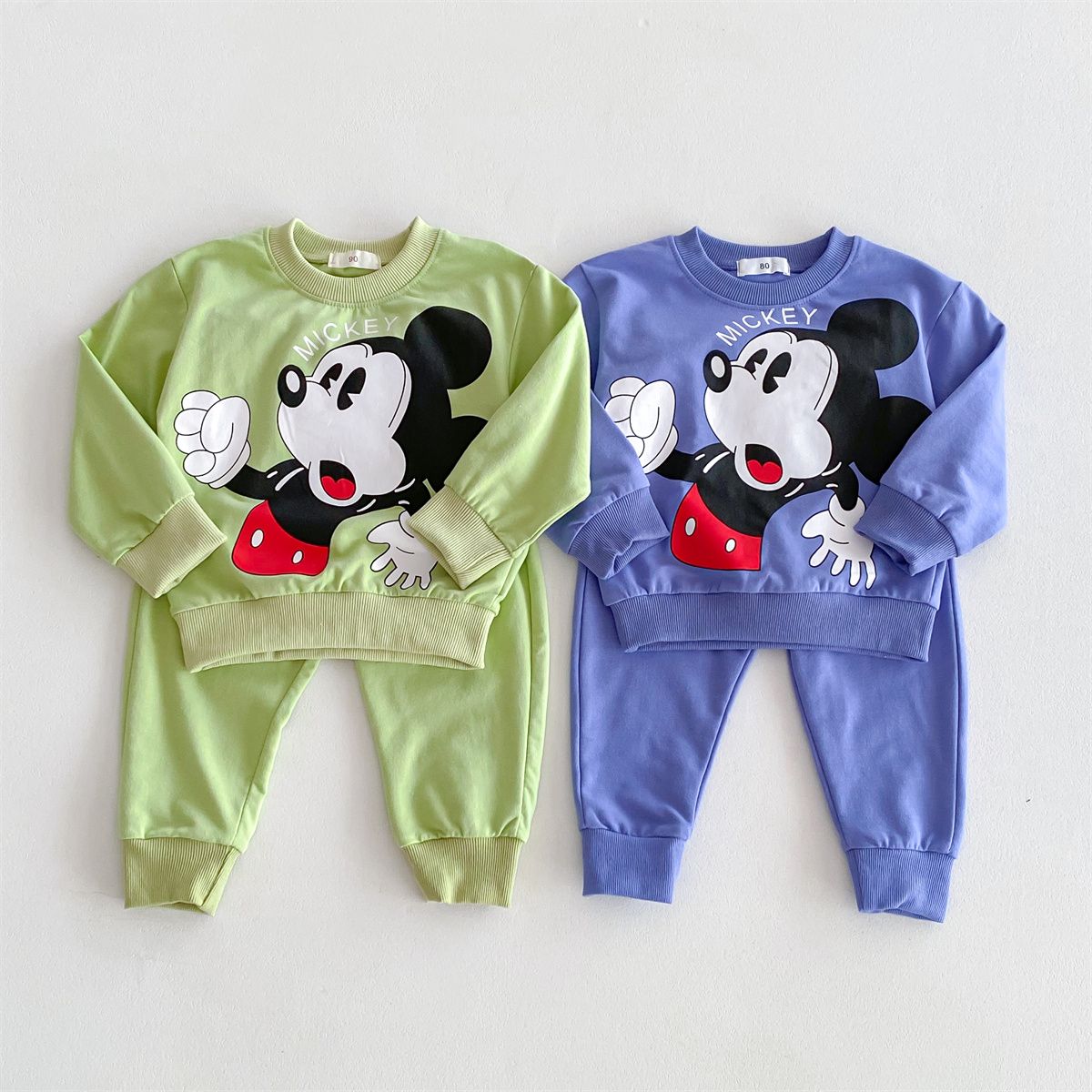 Disney Mickey Children' Tracksuit Cartoon Fashion Loose Baby Girl Boy Long Sleeve Crewneck Hoodies + Pants Two Piece Set Clothes
