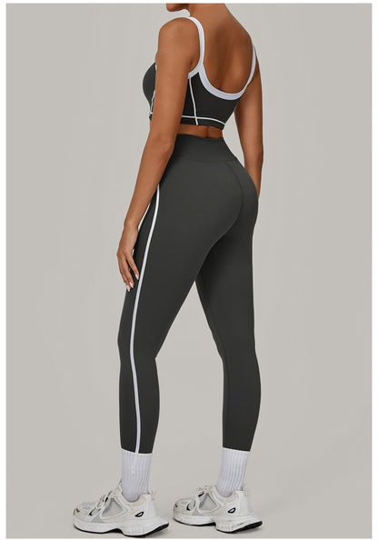 Yoga Suit Sports Fitness High Waist Peach Hip Tight Removable Padding Sports Bra Outfit Running Workout Clothes Gym Leggings Set