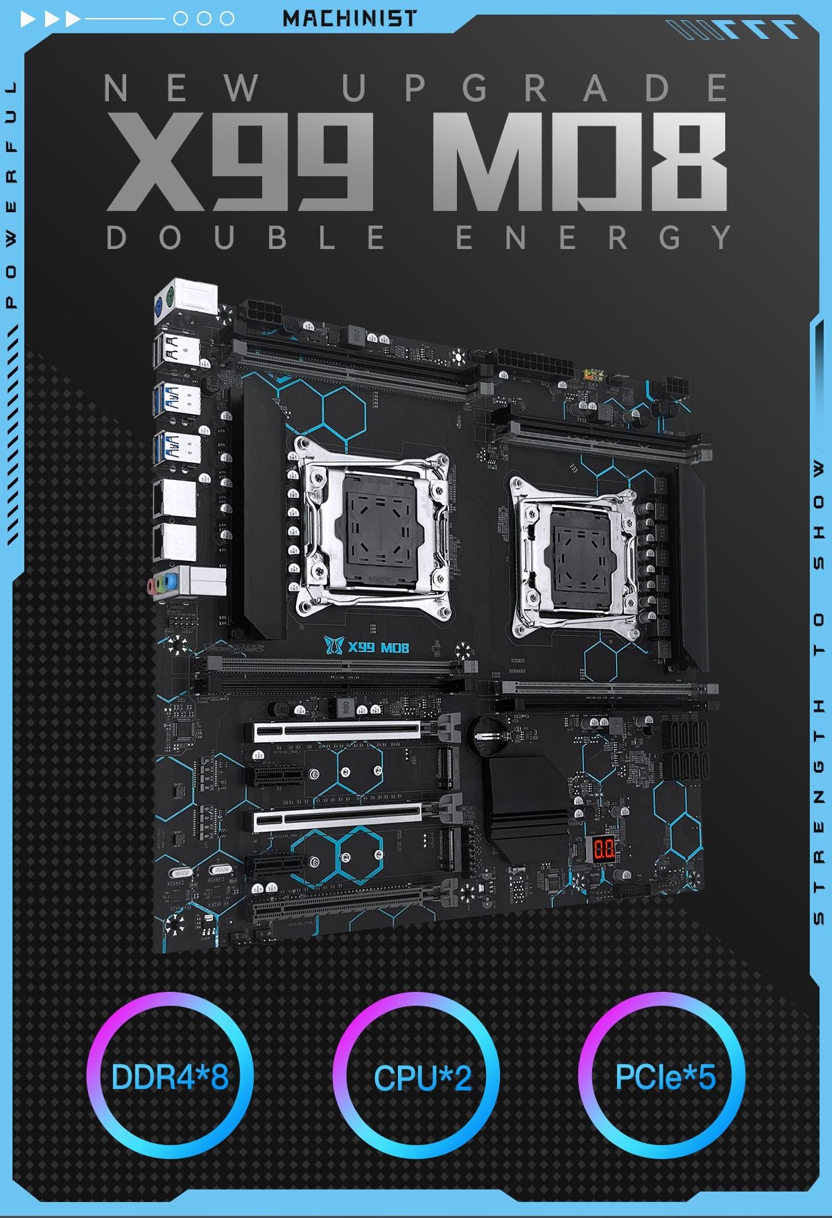 MACHINIST X99 MD8 Motherboard Dual CPU E-ATX Support Xeon LGA 2011-3 processor 8 DDR4 slot USB3.0 SATA3 NVME M.2