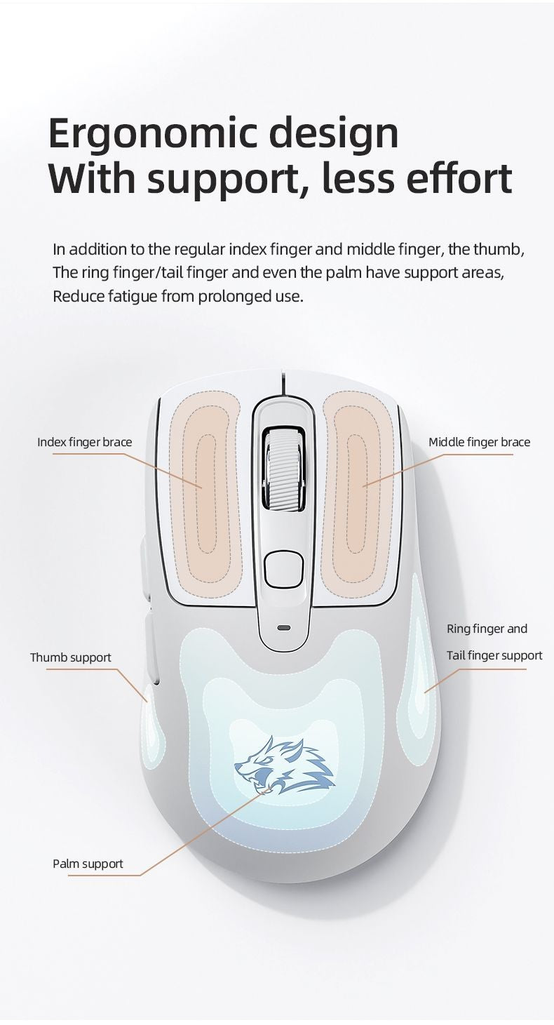 FREEWOLF A3 Wireless Silent Mouse ABS Pink Skin Not Fade Bluetooth Dual Mode Power Linght,5-Speed DPI,PAW3212 Chip Silent Design