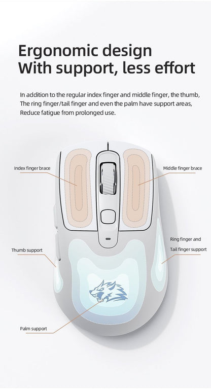 FREEWOLF A3 Wireless Silent Mouse ABS Pink Skin Not Fade Bluetooth Dual Mode Power Linght,5-Speed DPI,PAW3212 Chip Silent Design