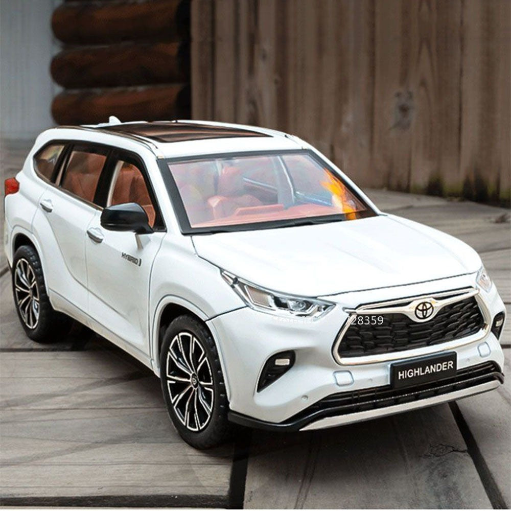 Miniaturas de carros Highlander RAV4 em liga fundida escala 1:24, com som, luz, portas que abrem, função de fricção e absorção de choque – Presente para meninos