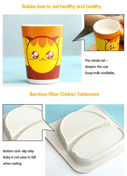 Baby Natural Bamboo Fiber Tableware Bowl Baby Feeding Plate Children Cute Cartoon Bowl Set