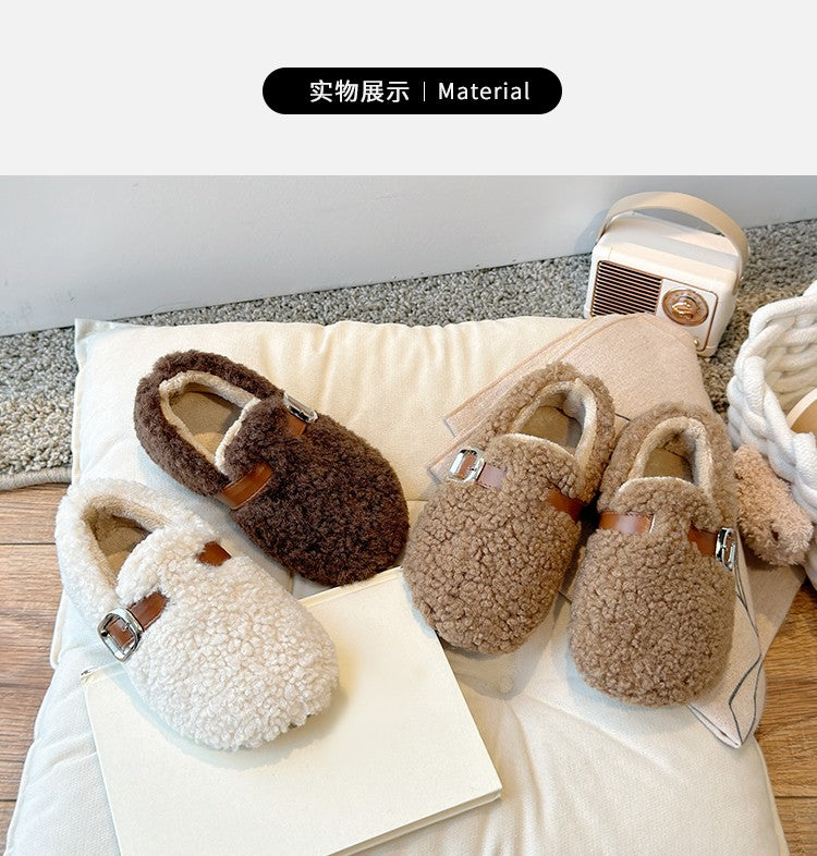 Winter Children's Shoes 2025 New Girls Fluffy Cotton Shoes Soft Bottom Non-slip Kids Fashion Simple Plush Shoes Trend Versatile
