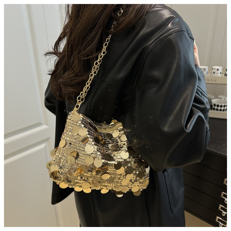 Sequin Evening Party Shoulder Bags for Women Lightweight Portable Ladies Chain Crossbody Bag Solid Color Casual Female Handbag