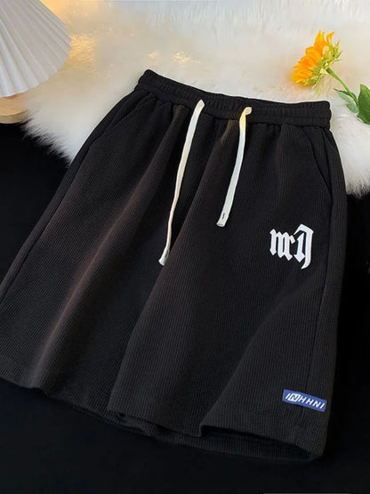 Summer Oversize Casual Fashion tracksuit Loose Jogging Waffle Suit Men Loose Short-sleeve tshirt + Sports Shorts 2pcs Set Outfit