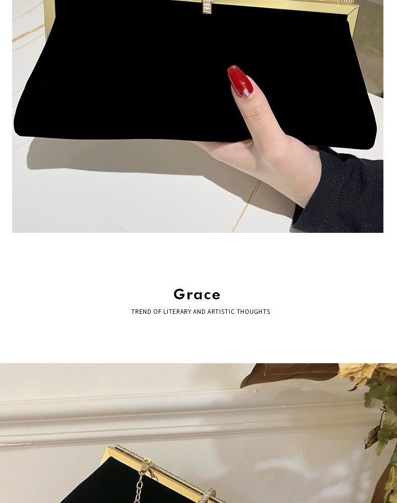 Autumn Winter Luxury Silk Velvet Clutch with Rhinestone Decoration for Formal Events Evening Party Women's Bag