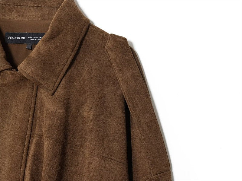 Women's Jacket Fall 2025 New Solid Color Long-Sleeved Faux Suede Loose Bomber Jacket Casual Fashion Personality Versatile