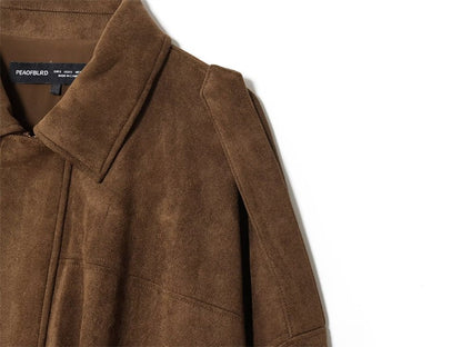 Women's Jacket Fall 2025 New Solid Color Long-Sleeved Faux Suede Loose Bomber Jacket Casual Fashion Personality Versatile