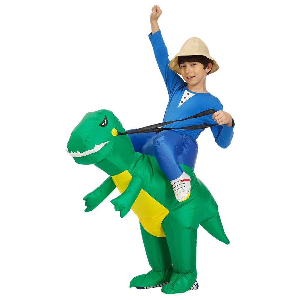 Child Adult Unisex Boy Girl Inflatable Green Dinosaur Cosplay Costume Kids Kindergarden Performance Halloween Carnival Party
