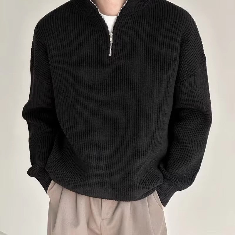 Half Zipper Men's Knitwear Sweater Autumn Solid Color Knitted Pullover Japanese Harajuku Sweaters Hip-Hop Streetwear Pullovers