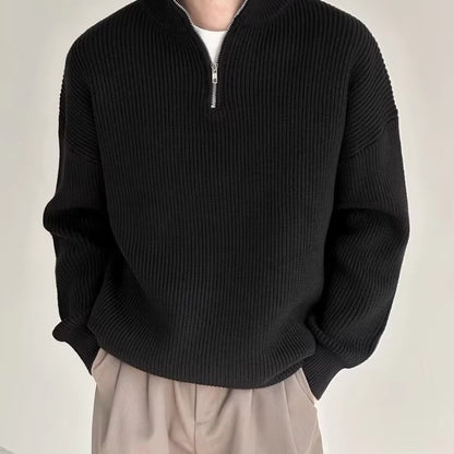 Half Zipper Men's Knitwear Sweater Autumn Solid Color Knitted Pullover Japanese Harajuku Sweaters Hip-Hop Streetwear Pullovers