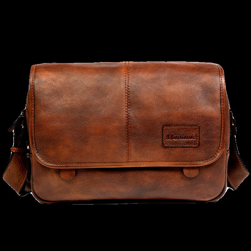 Leather shoulder bag men's messenger bag casual men's bag tide brand high-capacity leather messenger bag tooling backpack.