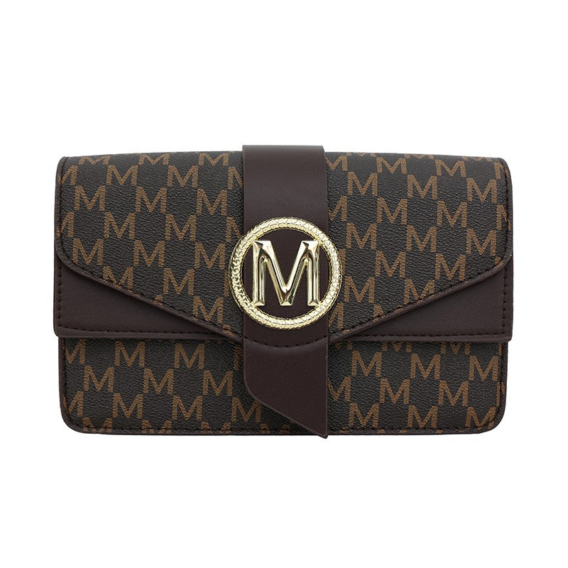 Women's retro shoulder bag, simple small square bag with printed lettering, stylish crossbody bag