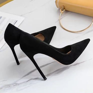 New Fashion women's shoes Sexy black high heels Sharp pointed suede pumps Elegant Shallow Mouth Etiquette Shoes Mujer Zapatos